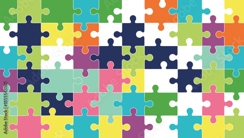 Colorful jigsaw puzzle pieces seamless background pattern representing teamwork connection creativity and problem solving for education games design and decoration