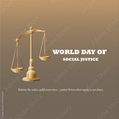 Stylized justice scale vector for World Day of Social Justice highlighting equity, fairness, and inclusive global unity