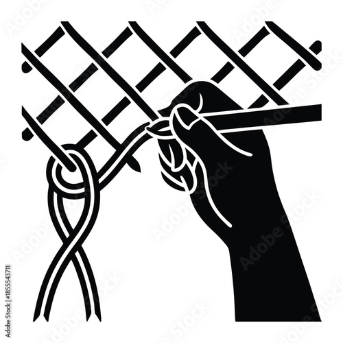 Hand Knitting or Weaving Net Pattern Vector Icon