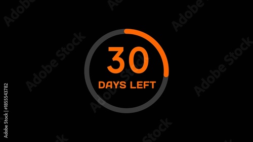 Countdown timer number illustration.  30 Days left countdown timer.