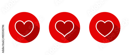 Heart outline icon set with long shadow. Minimal love and romantic symbol