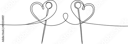 Continuous Line Art of Heart Map Pins for Travel and Romance Concept