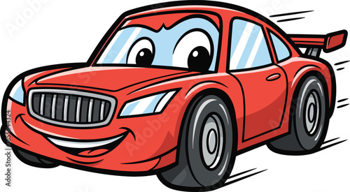 Happy Cartoon Red Race Car Vector
