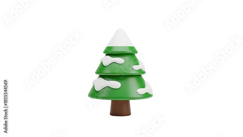 3D Cartoon Christmas Tree with Snow on transparent background