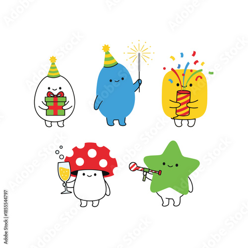 Vector diverse icons set. Celebrate 2026 New Year party, celebration. Signs cheer, excitement, gathering, giving, sparkle, occasion