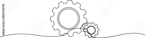 Continuous Line Art of Two Interlocking Gears for Business Concept