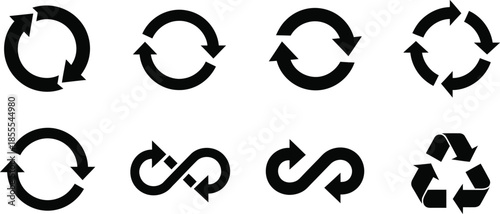 Set of Recycling Arrows and Circular Motion Vector Icons for Sustainable Design