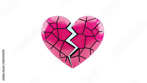 3D Geometric Pink Broken Heart on transparent background