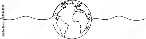 Minimalist Continuous Line Art Drawing of Planet Earth Globe Map Icon