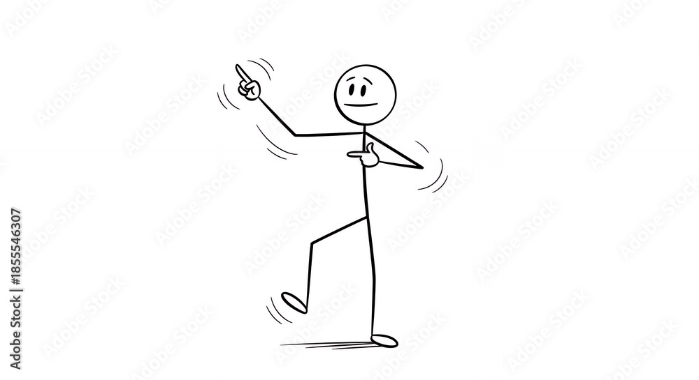 Obraz premium Black and White Stickman Dancing Cartoon Animation on White Background