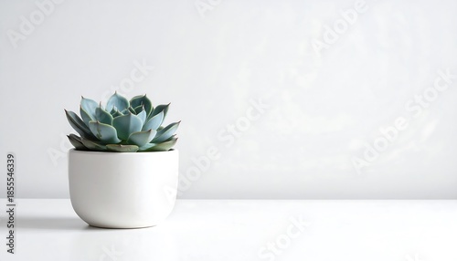 Minimalist succulent plant in white pot on white background for interior design