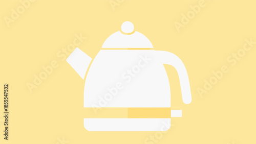 Minimalist vector illustration of a white electric kettle on yellow background.