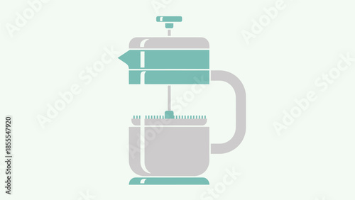 Minimalist vector illustration of a French press coffee maker in pastel colors.