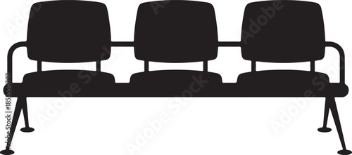 Row of black silhouette chairs in waiting room or office lobby, modern furniture for business space