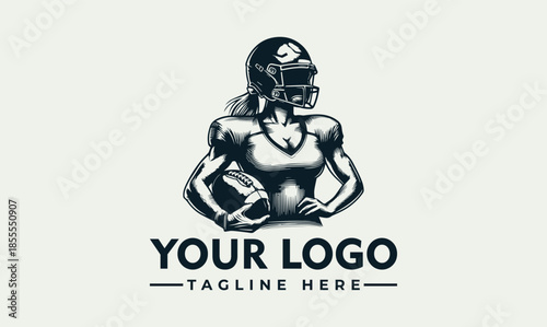 Obraz na płótnie Vector Logo Illustration of a Female American Football Player Holding a Ball