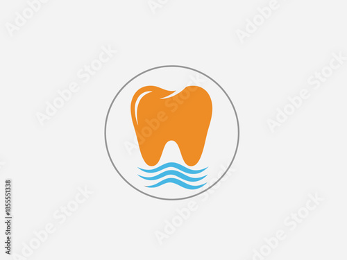 A stylized tooth icon with blue water waves underneath