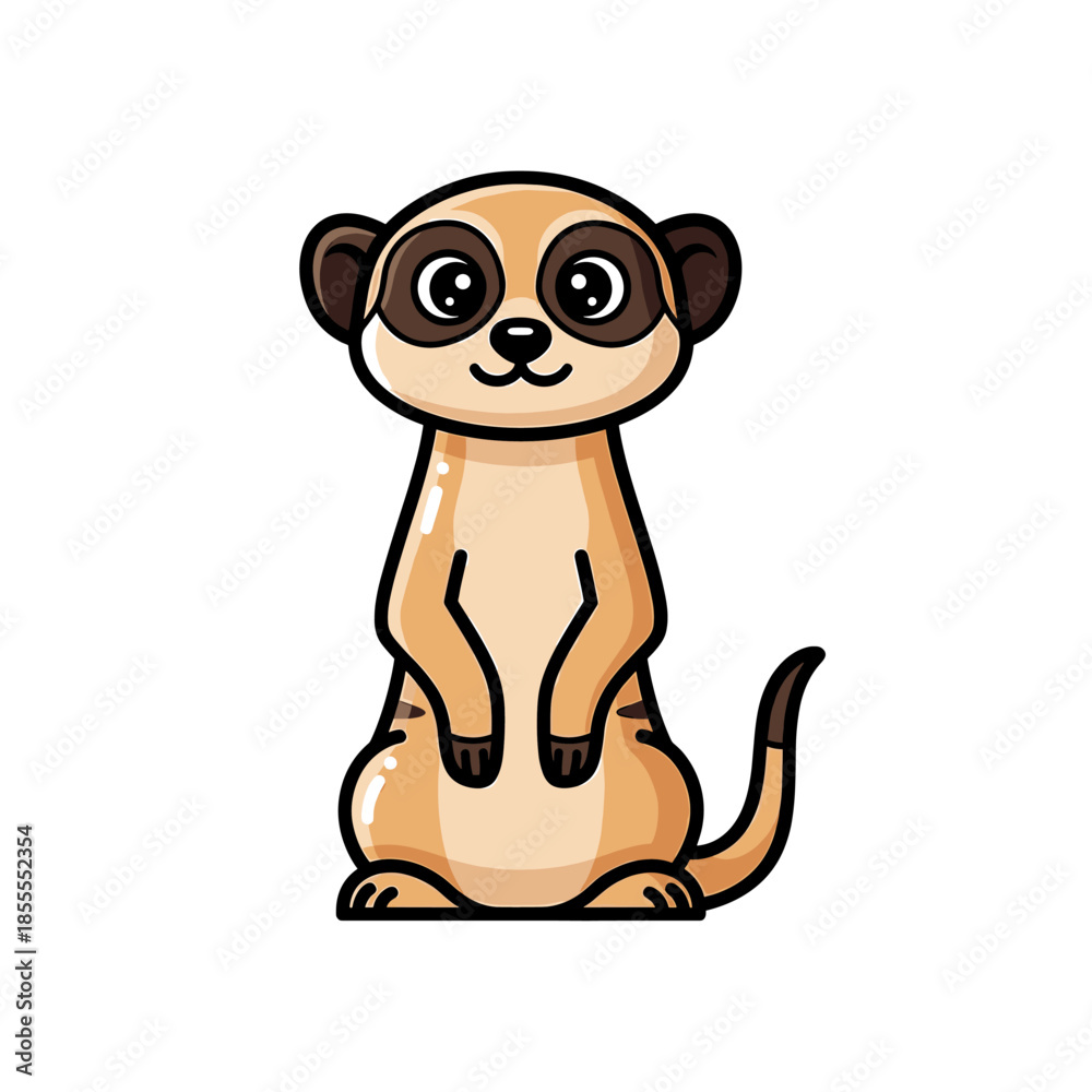 Naklejka premium A cartoon meerkat sitting upright on its haunches with a cheerful expression against a plain white background.
