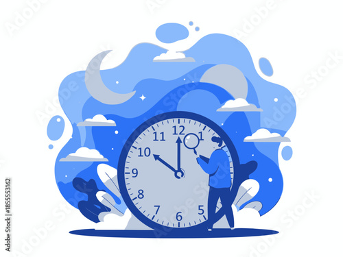 A clock with blue clouds and a