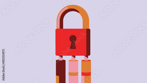 Flat illustration of a red padlock with combination dials for security.