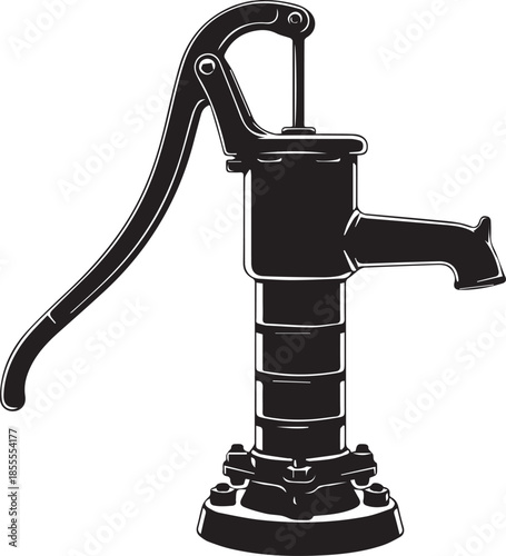 Vintage cast iron water pump icon silhouette vector black on a white background
