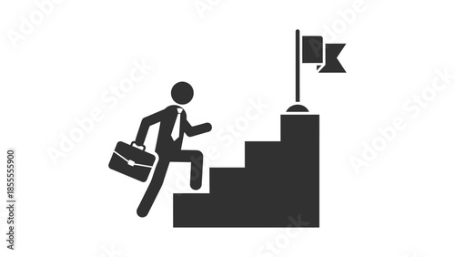 Businessman climbing steps toward success goal icon