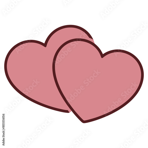 Two overlapping pink hearts vector illustration with bold outline