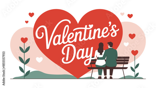 Valentine's Day Serenade: A romantic scene of a couple, nestled together in front of a giant heart, enjoying Valentine's Day. The tender moment and the spirit of affection is captured.