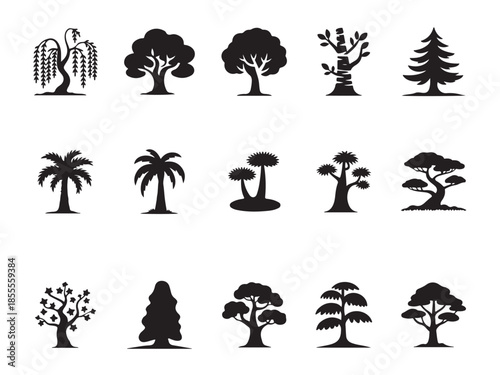 Versatile collection of tree silhouettes for various design and decoration needs