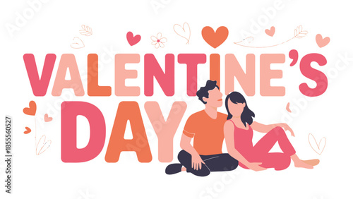 Valentine's Day Couple in Love: A couple sharing a moment of intimacy and affection, the image adorned with hearts to enhance the theme of love and romance