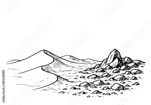 Desert dune hand drawn simple sketch vector illustration