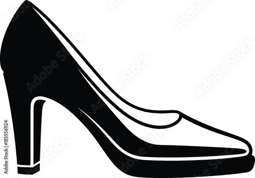 Classic elegant black high heel pumps shoe with platform sole and sleek silhouette vector illustration isolated on white background for women fashion retail and luxury branding.
