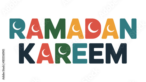 Ramadan Kareem: A vibrant illustration of Ramadan Kareem, capturing the essence of the holy month with cheerful text, Crescent moon and inviting colors. 