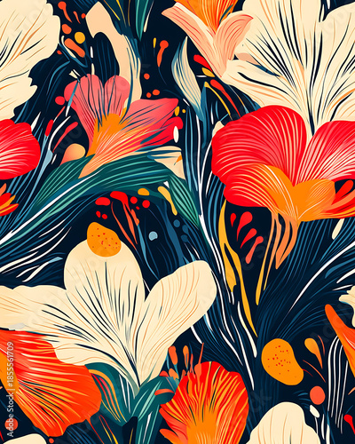 Floral or leaf pattern background suitable for wallpaper, fabric, or decorative design. Soft colors and natural style, ideal for digital and print use.