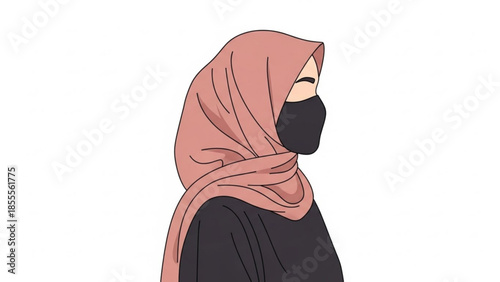 Muslim woman wearing hijab and niqab flat illustration for cultural representation and diversity concepts isolated on white