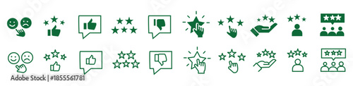 Review icon set. Containing feedback, rating, satisfaction, like icons. Vector illustration.