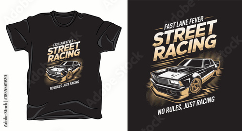 Street racing car graphic art vector t-shirt design print template