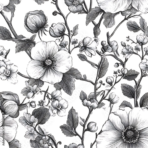 Floral or leaf pattern background suitable for wallpaper, fabric, or decorative design. Soft colors and natural style, ideal for digital and print use.