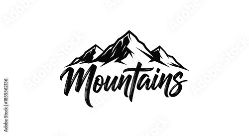 Bold black and white logo featuring a stylized mountain range with 'Mountains' written in a dynamic, textured brush script.