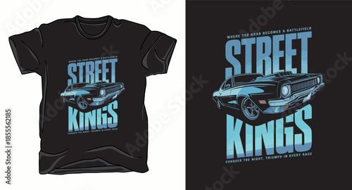 Street king racing car graphic art vector t-shirt design print template