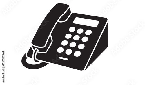 Black and white vector illustration of a modern desk telephone with a handset and keypad.
