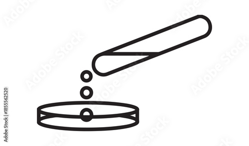 Science Laboratory Test Tube Pouring Liquid into Petri Dish Line Art Vector Illustration for Research and Chemistry