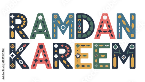 Ramadan Kareem Text: A vibrant, colorful typographic design proclaims Ramadan Kareem, a message of generosity and goodwill during the holy month.