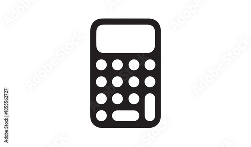 Simple black and white vector icon of a calculator with a screen and buttons.