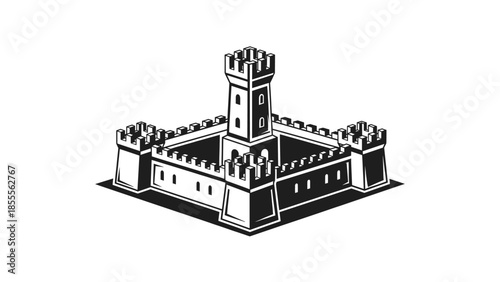 Medieval Castle Fortress Icon. Ancient Stronghold Tower Building Logo. Security Architecture Symbol.