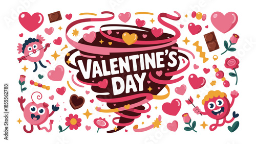 Valentine's Day Delight: A vibrant illustration bursting with hearts, sweet treats, and charming characters, capturing the joy and romance of the day.