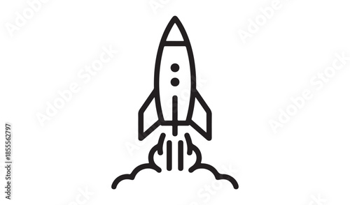 Vector illustration of a rocket launching with fire and smoke, symbolizing startup, speed, and success.