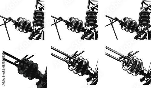 insulator, electricity, voltage, powerline, transmission, energy, industrial, grid, utility, hardware, equipment, infrastructure, engineering, structure, vecto