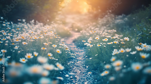 A beautiful floral scene featuring colorful and delicate flowers in a natural setting