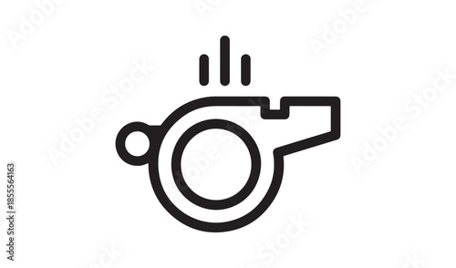 Line art icon of a whistle emitting sound waves, symbolizing sports, referee, coaching, warning, or signal