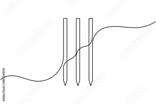 International cricket stump icon continuous one line drawing on white background minimalist sport equipment symbol outline vector illustration